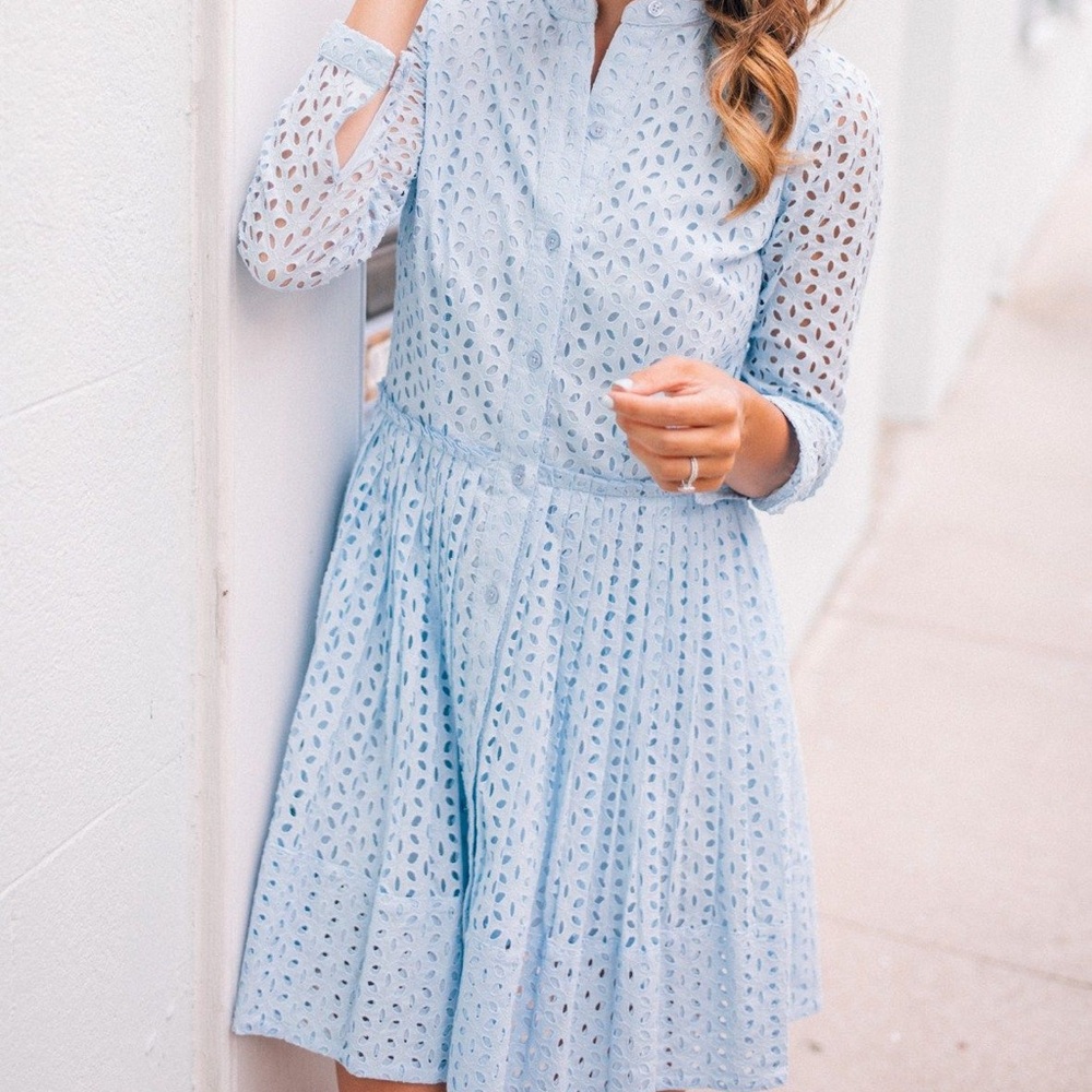Michael Kors Light Blue Daisy Eyelet Shirt Dress